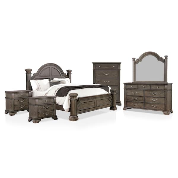 Furniture of America Erminia 6-Piece Gray Wood Frame California King Bedroom Set