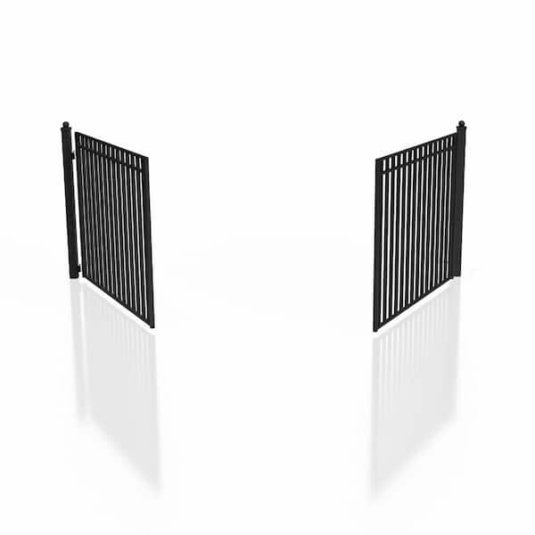 Madrid 18 ft. x 6 ft. Black Steel Dual Driveway Fence Gate