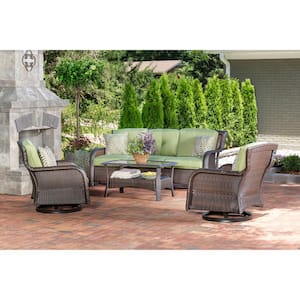 Strathmere 4-Piece Wicker Patio Sectional Seating Set w/ Cilantro Green Cushions, Sofa, 2 Chairs, Pillows, Coffee Table