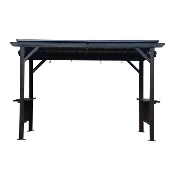 Gray 6.5 ft. x 12 ft. Hardtop Gazebo Canopy with 2 Side