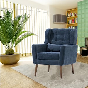 Mid-Century Modern Chenille Fabric Lounge Armchair For Living Room Bedroom, Dark Blue