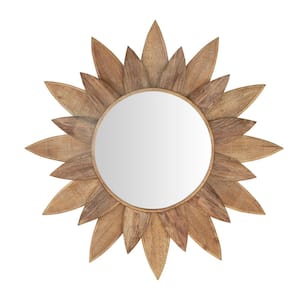 Medium Sunburst Brown Antiqued Art Deco Accent Mirror (34 in. Diameter)