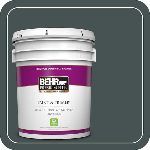BEHR PREMIUM PLUS 5 gal. #MQ6-44 Black Evergreen Eggshell Enamel Low Odor Interior Paint & Primer