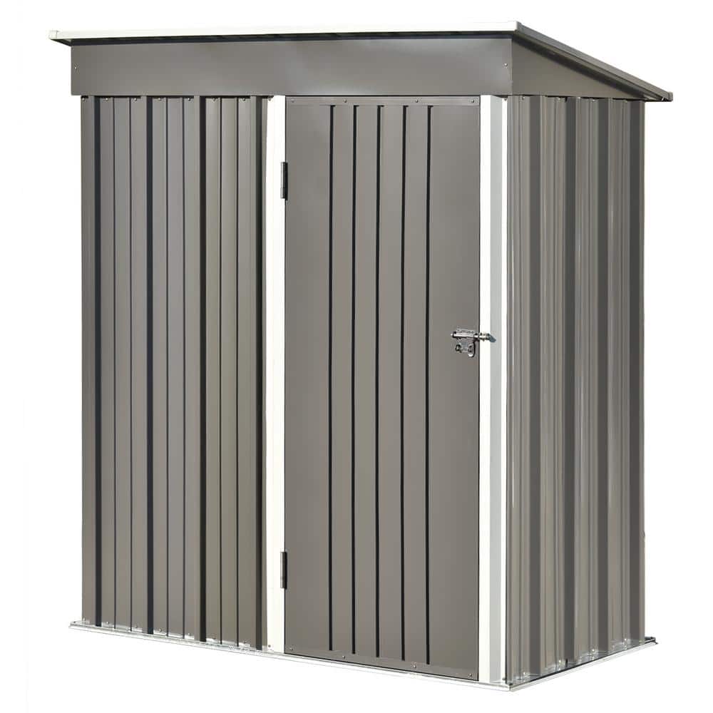 5 ft. W x 3 ft. D Gray Metal Lean-to Storage Shed with Lockable Door (14.4 