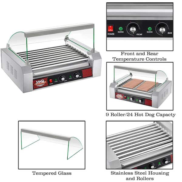 Great Northern 9 Roller Hot Dog Machine with Tempered Glass Cover