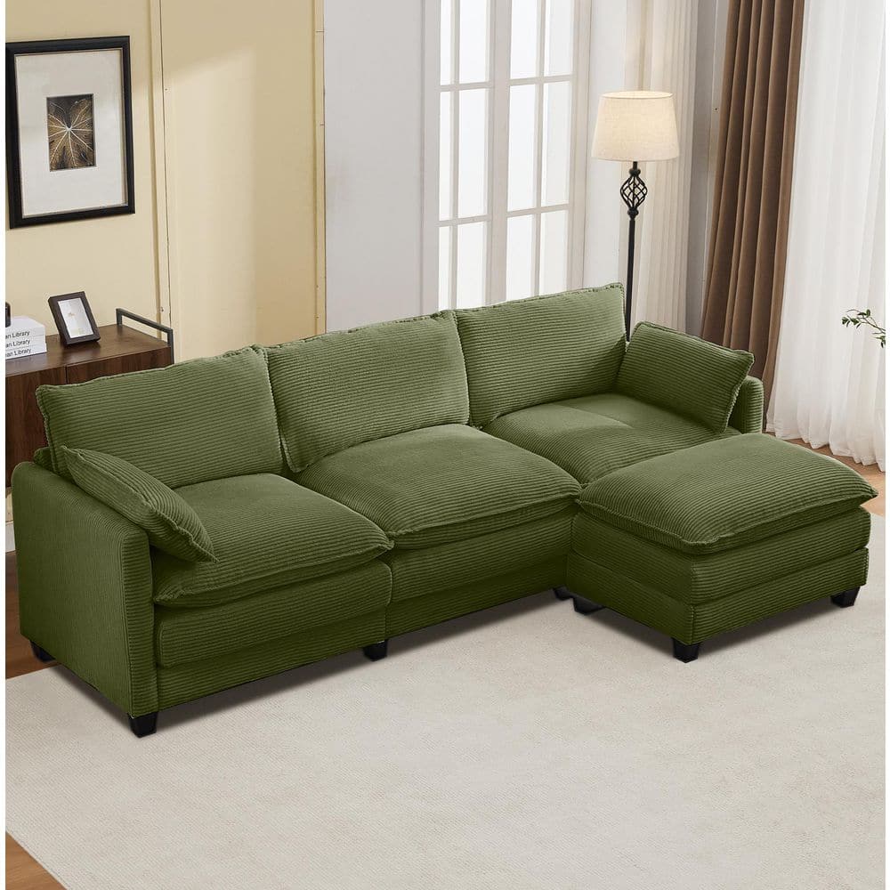 JEAREY 102 in. Square Arm 2-Piece Corduroy L-Shaped Sofa with