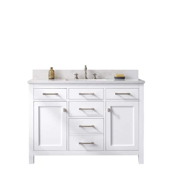 Jasper 48 in. W x 22 in. D Bath Vanity in White with Engineered Stone Vanity in Carrara White with White Sink