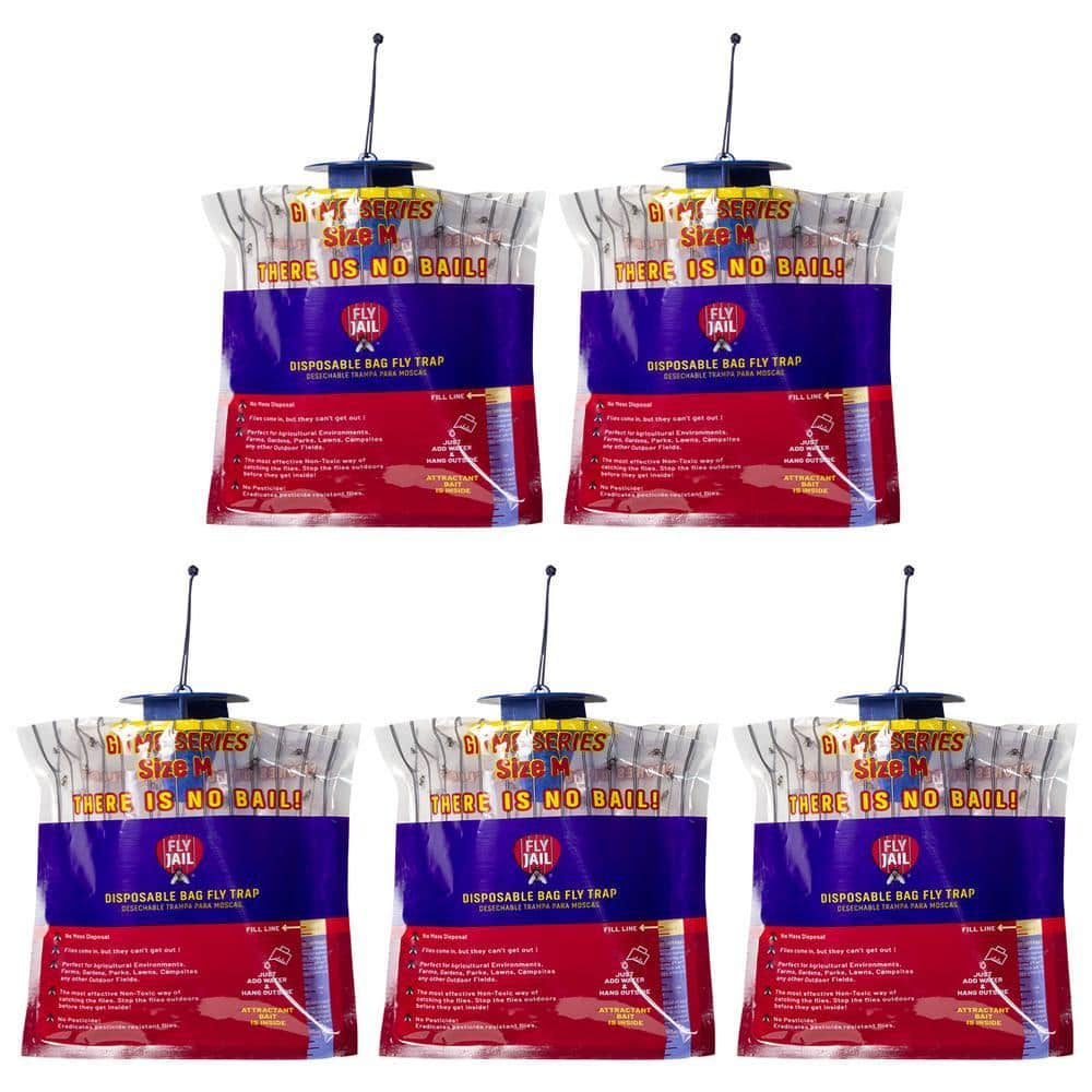 FLY JAIL 5 Medium Bag - Outdoor Disposable Trap, Pre-Baited with
