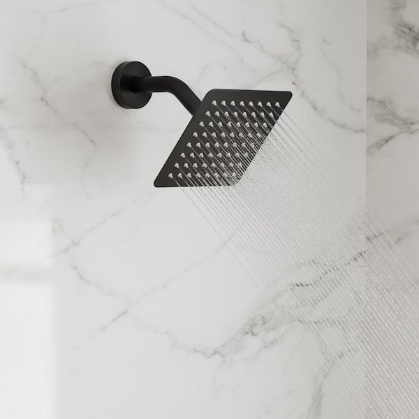 6 in. Wall Mount Square 1-Handle 2-Spray Dual Fixed and Handheld Shower Head 2.5 GPM in Matte Black Valve Included