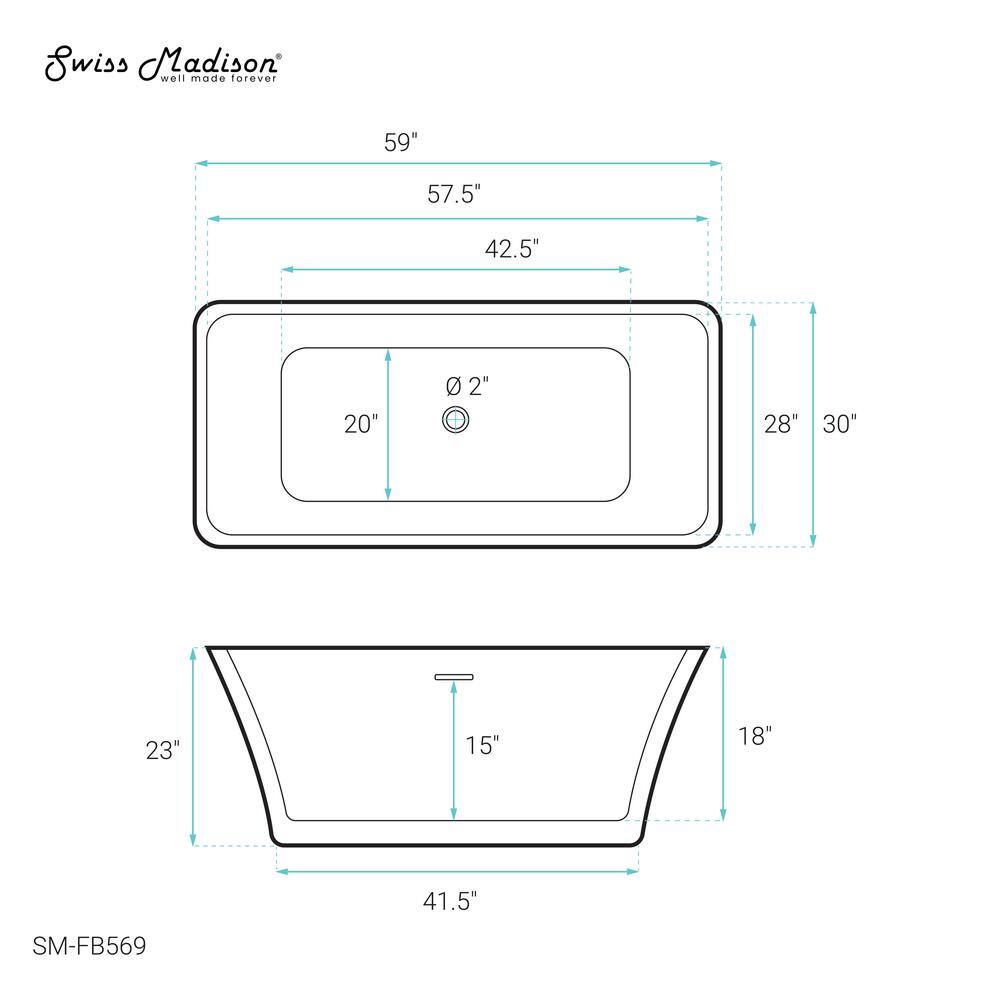 St. Tropez 60" White Acrylic Freestanding Bathtub