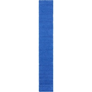 Solid Shag Periwinkle Blue 16 ft. Runner Rug