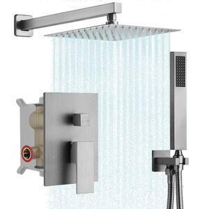 2-Spray Patterns with 2.5 GPM 10 in. Wall Mount Dual Shower Heads with Hand Shower in Brushed Nickel (Valve Included)