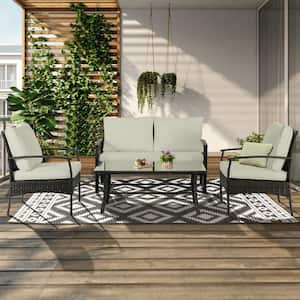 4-Pieces Outdoor Rattan Sectional Sofa Patio Wicker Furniture Sets with Off-white Cushions
