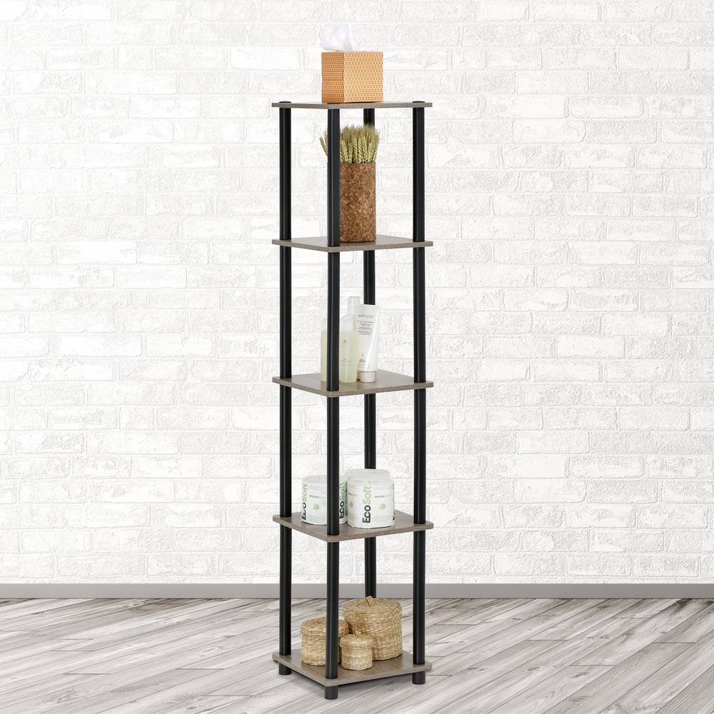 Black and Oak 5-Tier Corner Wood Shelf Unit