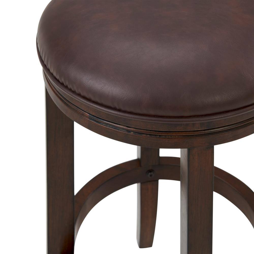 Distressed Walnut Backless Counter Stools with Leather Seat, Set of 2