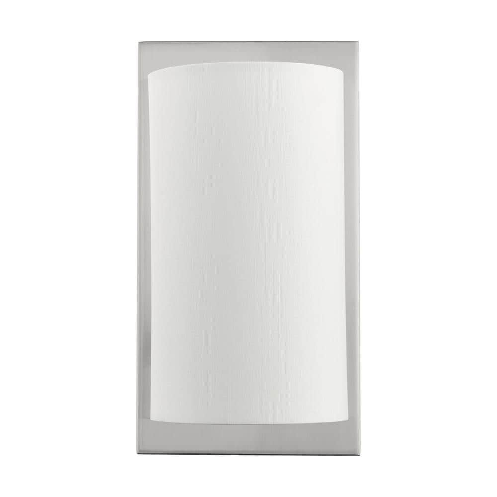Brushed Nickel Wall Sconce with Off-White Fabric Shade