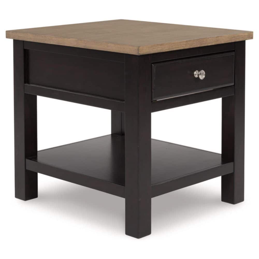 Brown Transitional Wood End Table with Storage Drawer