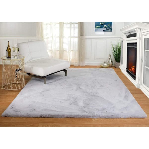 iliebe Mmlior Light Gray 8 ft. x 10 ft. Soft Faux Rabbit Fur