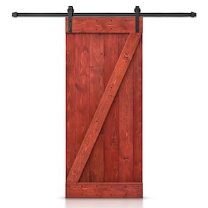 Z Bar Series 24 in. x 84 in. Pre-Assembled Cherry Red Stained Wood Interior Sliding Barn Door with Hardware Kit