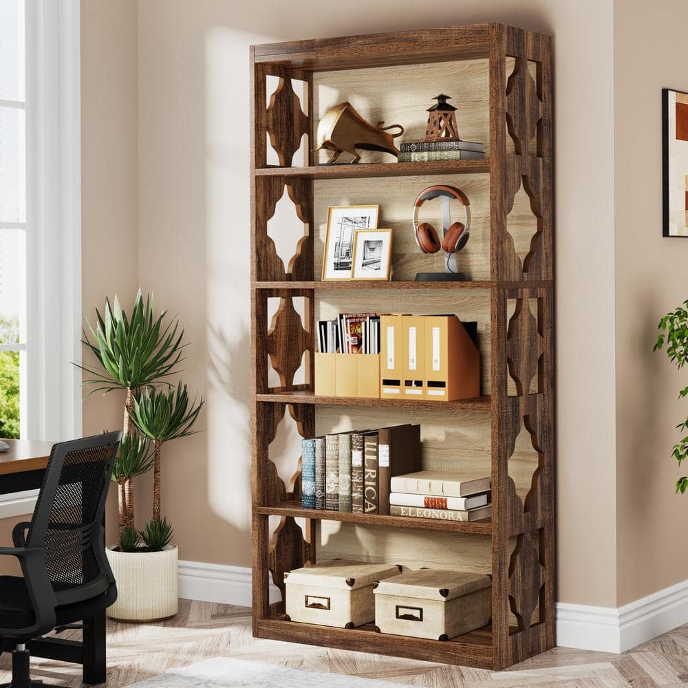 Brown Wooden Bookcase with Open Shelves, Freestanding Bookshelf Storage Cabinet, for Living Room 35.4 x 11 x 39.4 Inches, store Rustic Brown