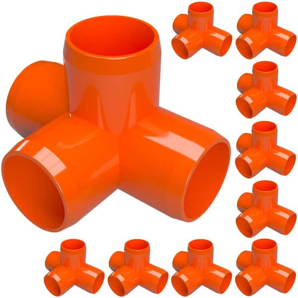Formufit 1/2 in. Furniture Grade PVC 4-Way Tee in Orange (10-Pack)