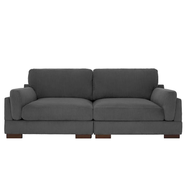 90 in. Square Arm Corduroy Fabric Rectangle Upholstered 2-Seater Sofa in Gray with Wood Frame