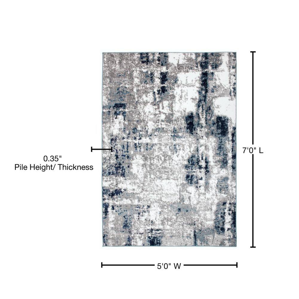 Blue and Gray Abstract 5' x 7' Synthetic Area Rug