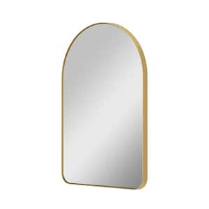 BELLA 24 in. W x 36 in H Arch Anodized Aluminum Framed Bathroom Vanity Mirror in Brushed Gold
