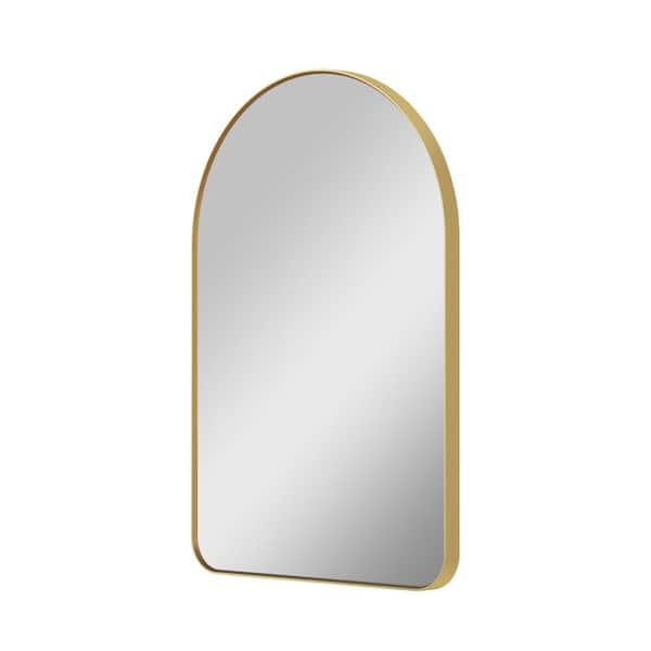 Bella 24 in. W x 36 in H Arch Anodized Aluminum Framed Bathroom Vanity Mirror in Brushed Gold