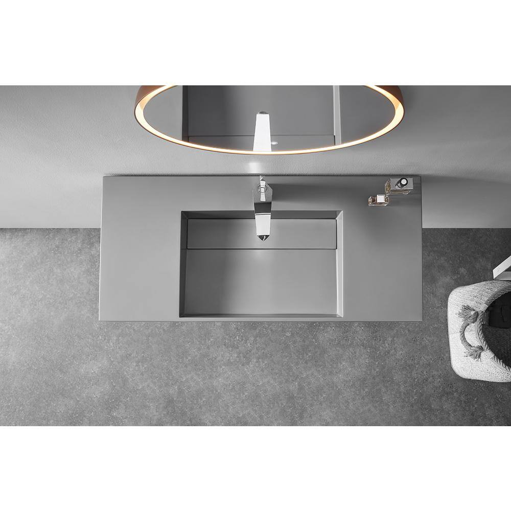 Matte Gray Rectangular Solid Surface Wall-Mount Bathroom Sink