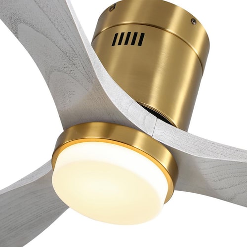 52 in. Indoor Gold Flush Mount Wood Ceiling Fan with Light, Adjustable White Integrated LED and Remote Included Ceiling Fans With Lights