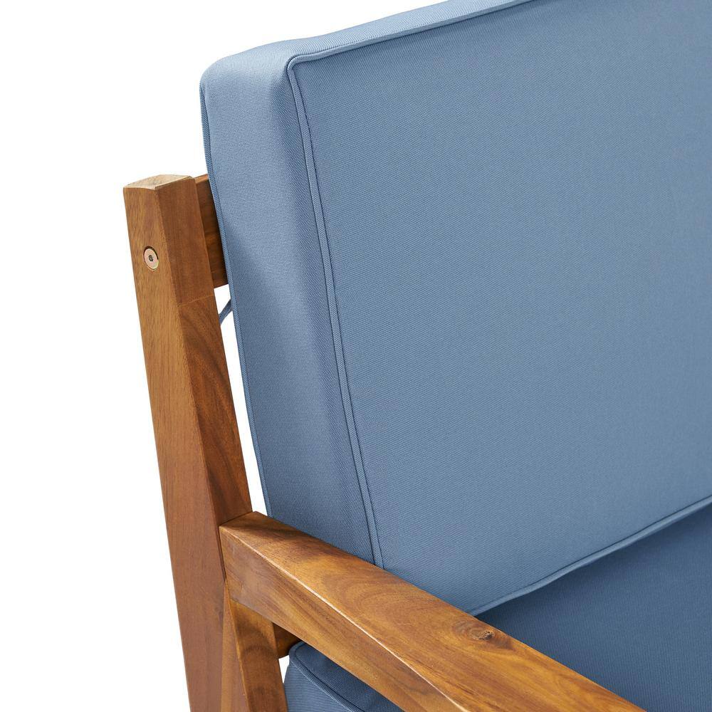 Grenada Teak Brown 4-Seater Outdoor Sectional Sofa Set with Blue Cushions