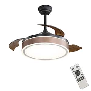 42 in. Indoor Black Retractable LED Chandelier Ceiling Fan with Light Kit, 6 Speed 3 Color Temperature Timing Fan Light