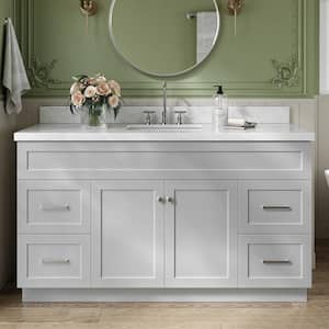 Hamlet 60 in. Single Sink Freestanding Bathroom Vanity in Gray with Carrara White Marble Top
