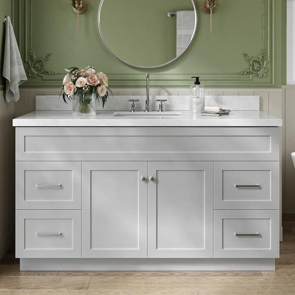 ARIEL Hamlet 61 in. W x 22 in. D x 36 in. H Bath Vanity in Grey with Carrara Marble Vanity Top