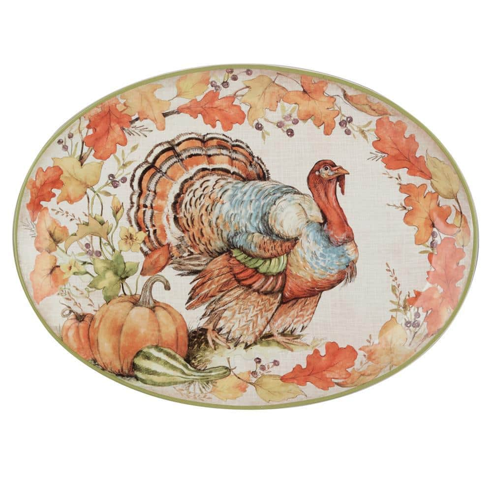 Certified International 16 in. Multi-Colored Earthenware Autumn Breeze Oval Turkey Platter