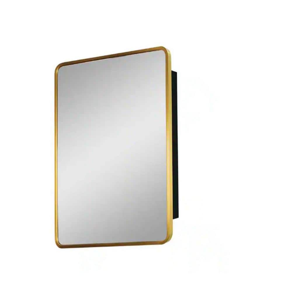 20 in. W x 28 in. H Rectangular Gold Metal Framed Wall Mount Or Recessed Me