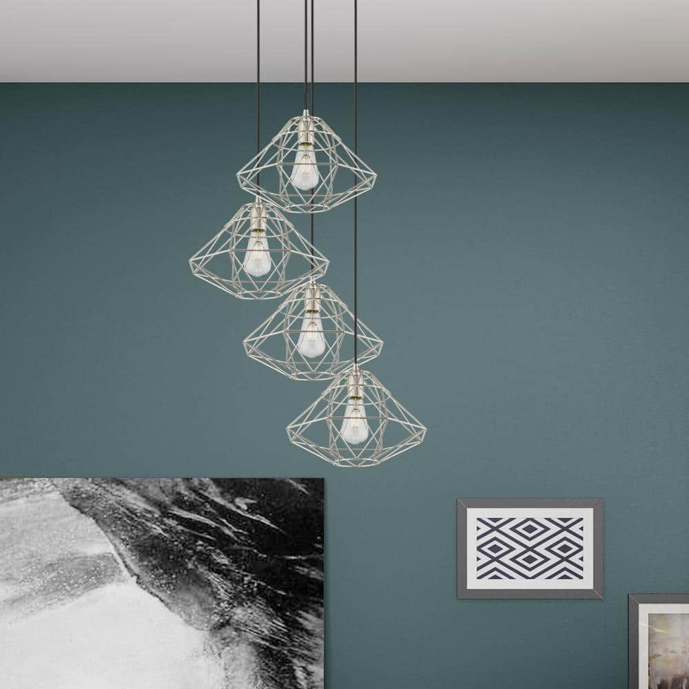 Brushed Nickel Geometric 1-Light Mini Pendant for Indoor/Outdoor
