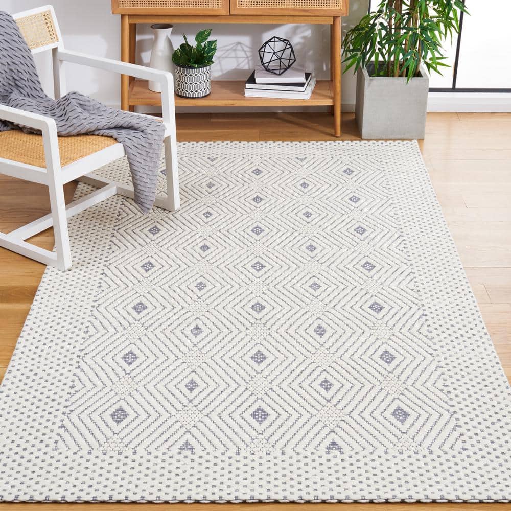 Ivory and Grey Hand Woven Wool Area Rug