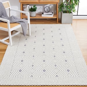 Marbella Collection Ivory Grey 4 ft. x 6 ft. Geometric Plaid Area Rug