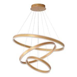 3-Light Golden Modern 3 Rings 3-Tier Integrated LED Pendant Light with Acrylic Lampshade