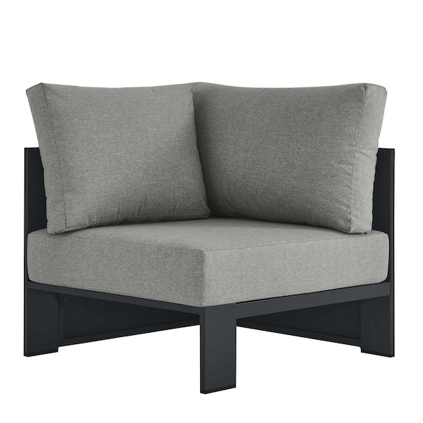 MODWAY Tahoe Gray Powder-Coated Aluminum Outdoor Patio Modular Corner Lounge Chair with Gray Cushion