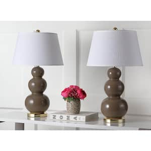 Pamela 27 in. Taupe Triple Gourd Ceramic Table Lamp with Off-White Shade (Set of 2)