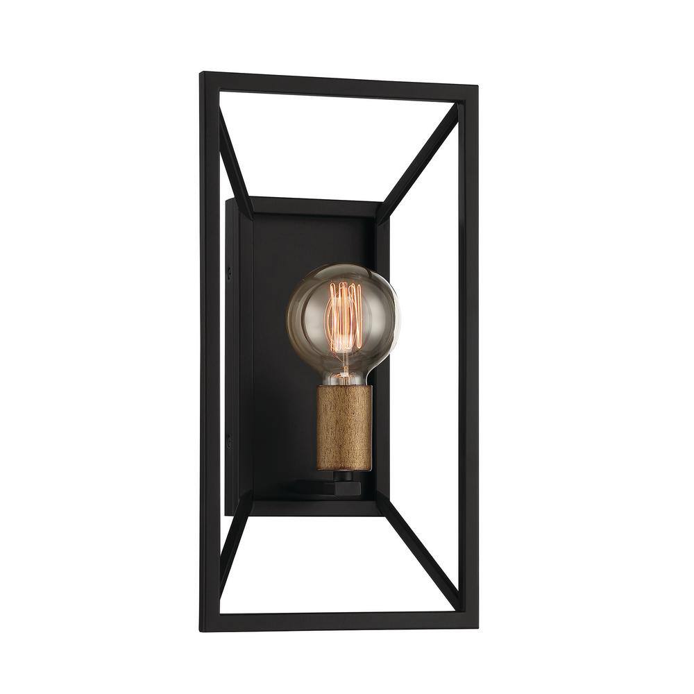 Sleek Matte Black Metal Cage Wall Sconce, 15" Height