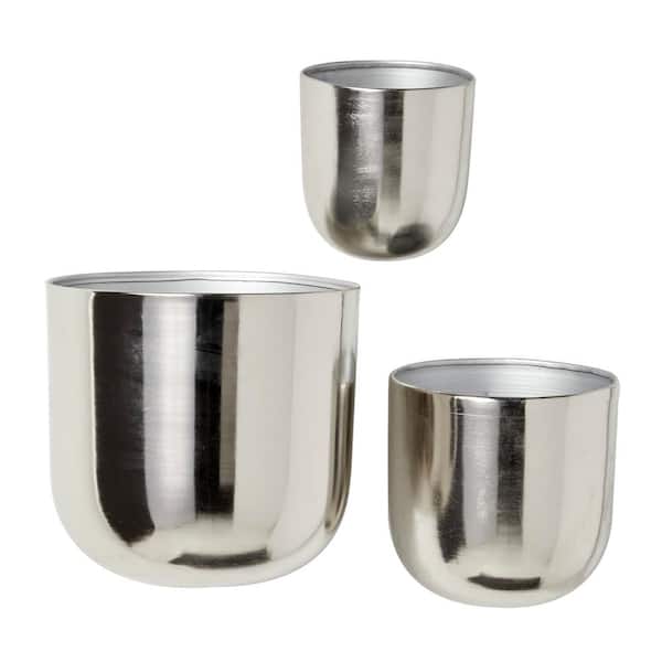 Litton Lane 9in. Small Silver Metal Indoor Outdoor Floating Wall Planter (3- Pack) 51942