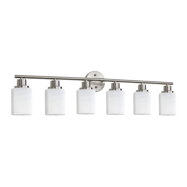 38.6 in. W 6-Lights Vanity Light Bathroom Light Fixture with Frosted Glass Shade Brushed Nickel, E26, No Bulbs Included