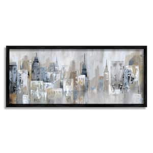 Layered Urban City Skyline Design by Nan Framed Architecture Art Print 30 in. x 13 in.