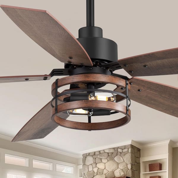 Farmhouse 52 in. Indoor Black Ceiling Fans with Remote Control and Light Kit Included