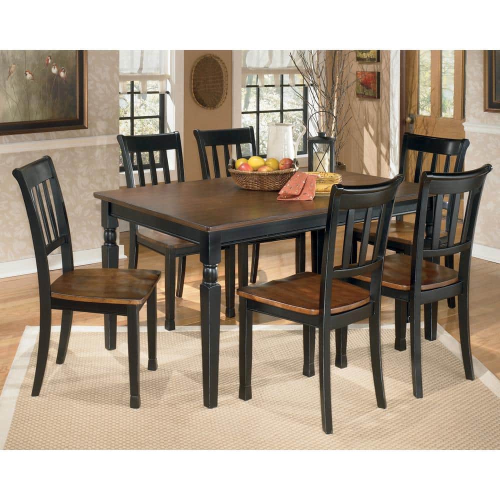 Farmhouse Chic Black & Brown Wood Rectangular Dining Table