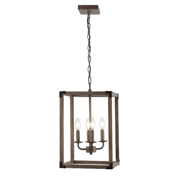 Magnolia 12.13 in. 4-Light Brown/Oil Rubbed Bronze Adjustable Iron Rustic Farmhouse LED Pendant